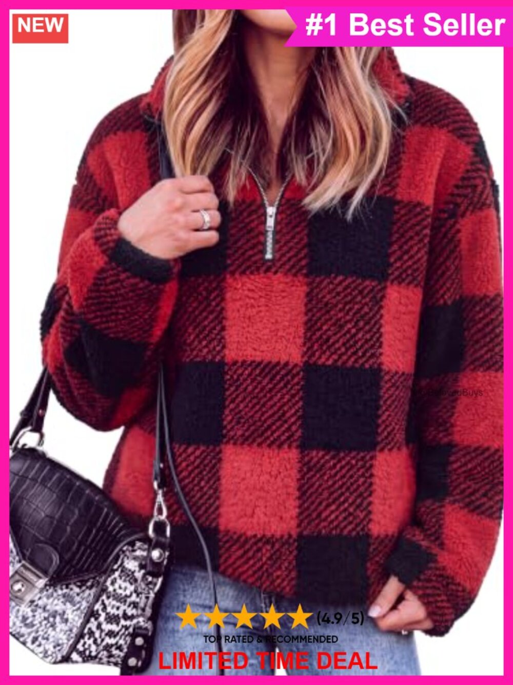 Sherpa Quarter Zip Pullover Women Fleece Sweatshirt Loose Fit